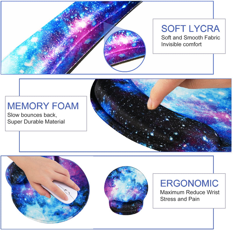 Mouse Pad Keyboard Wrist Rest, Gel Non Slip Rubber Wrist Support Rest Mouse Pad for Home Office, Computer, Laptop, Typist, Gamer, Soft Cushion Mousepad with Memory Foam Ergonomic -Nebula Galaxy Nebula Galaxy