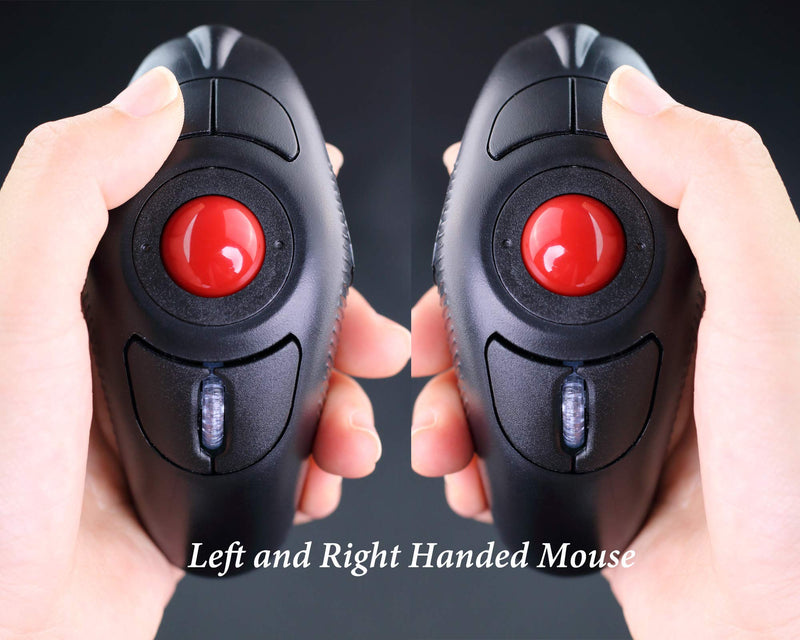 EIGIIS 2.4G Ergonomic Trackball Finger Handheld USB Wireless Mouse for PC Laptop Mac Left and Right Handed User (Black Wireless Red TrackBall) Black Wireless Red TrackBall