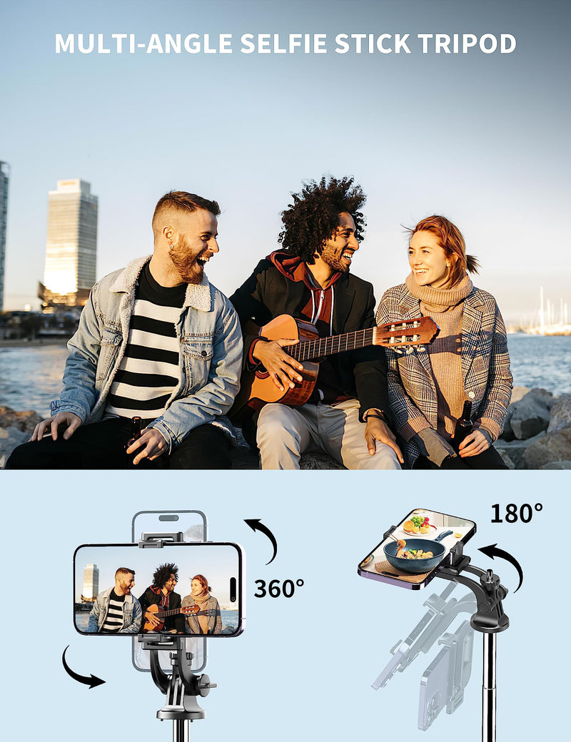 71" Phone Tripod & Selfie Stick, All in One Extendable Cell Phone Tripod with Wireless Remote, Tripod Stand for iPhone & Travel Tripod 360° Rotation Compatible with iPhone Android Phone, Camera Black