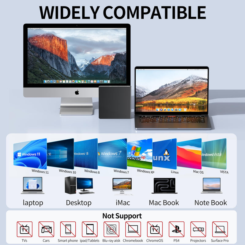 [AUSTRALIA] - External CD DVD Drive for Laptop USB 3.0 USB C CD Burner External DVD Drive Portable CD ROM Burner Reader Writer Drive External DVD Player for Laptop Desktop PC Windows 11/10/8/7 MacBook Mac OS Linux black-2 in 1 