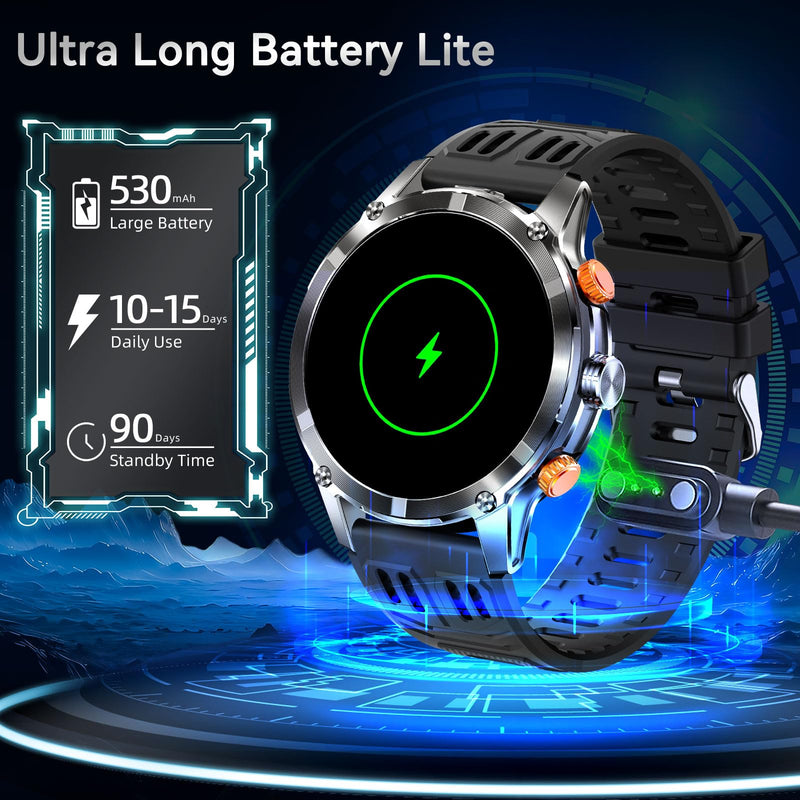 Military Smart Watch for Men(Make/Answer Call) with LED Flashlight 1.7" HD | Fitness Watch 530mAh Battery, Outdoor Sport Rugged Smartwatch with Activity Tracker Compatible with Android & iPhone Phone