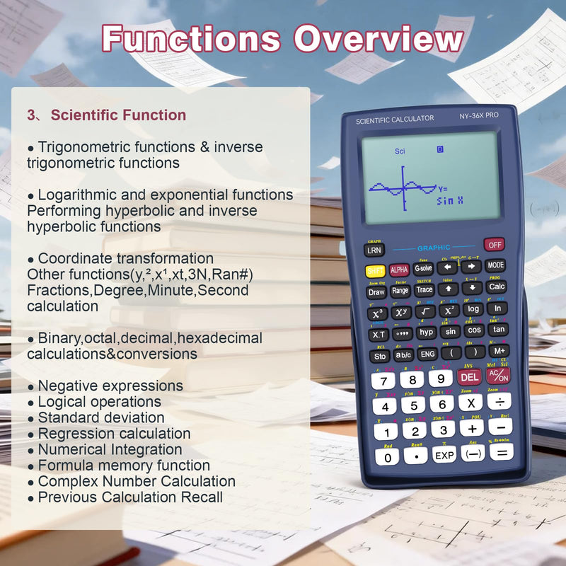 Graphing Scientific Calculators GUYUCOM 36X Pro Office Calculators for High School with 360 Functions Financial Calculator Desktop Multi-Line 13 Digit 3-in Display School Supplies for Student Teacher