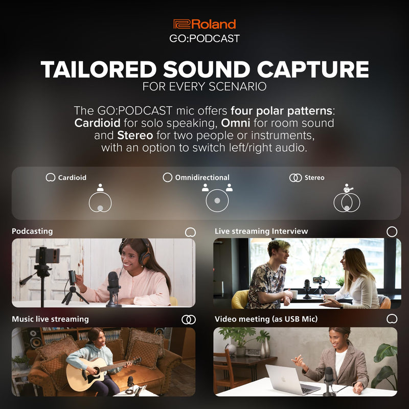 [AUSTRALIA] - Roland GO:Podcast Video Podcasting Studio for Smartphones | Livestreaming System for Podcasters, Vloggers & More | Intuitive Video App | USB Microphone | Four Polar Patterns 