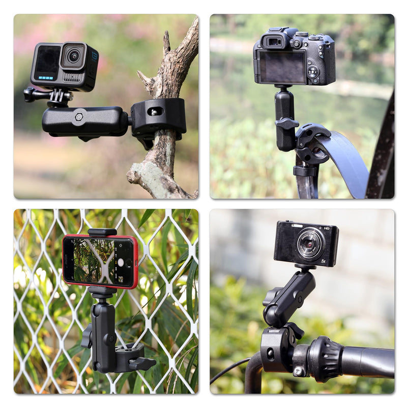SOONSUN Super Clamp Mount with Dual 360° Ball Heads & Phone Holder, Heavy-Duty Camera Clamp Mount for GoPro Hero 13 12 11 10 9, Insta360, DJI Osmo, DSLR, Smartphones & Action Cameras