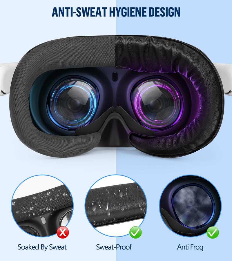 Facial Interface & Face Cover Pad Compatible with Meta Oculus Quest 3 Accessories, Sweat-Proof PU Foam Cushion, Fitness Foam Replacement, Air-Circulation Design for VR Quest 3 VR Accessorie