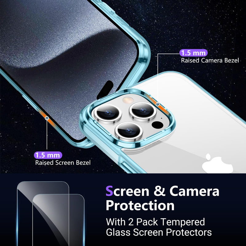 Temdan Designed for iPhone 15 Pro Max Case Clear, [Non-Yellowing] [Military-Grade Drop Protection] Slim Thin Shockproof Protective Cover Phone Case for iPhone 15 Pro Max Case Clear-Blue