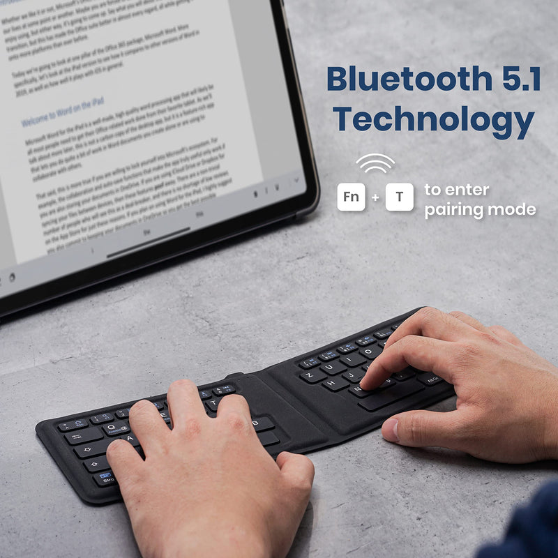 Perixx PERIBOARD-805E US, Wireless Foldable Ergonomic Bluetooth Keyboard, Ultra-Thin X Type Keys, Compatible with iOS, Android, or Windows Smartphone, Tablet, or Laptops, US English