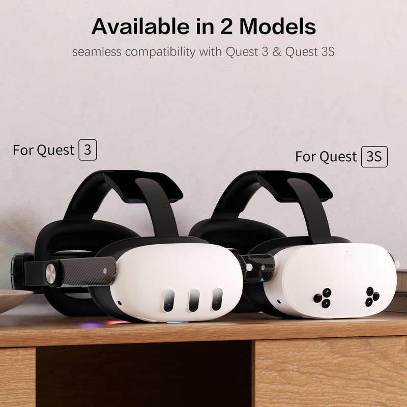 Head Strap with 10000mAh Battery for Meta Quest 3/3S – Transparent RGB Lighting, Smart Power Display & Carbon Fiber Finish, Adjustable VR Headset Strap for Enhanced Comfort and Balance