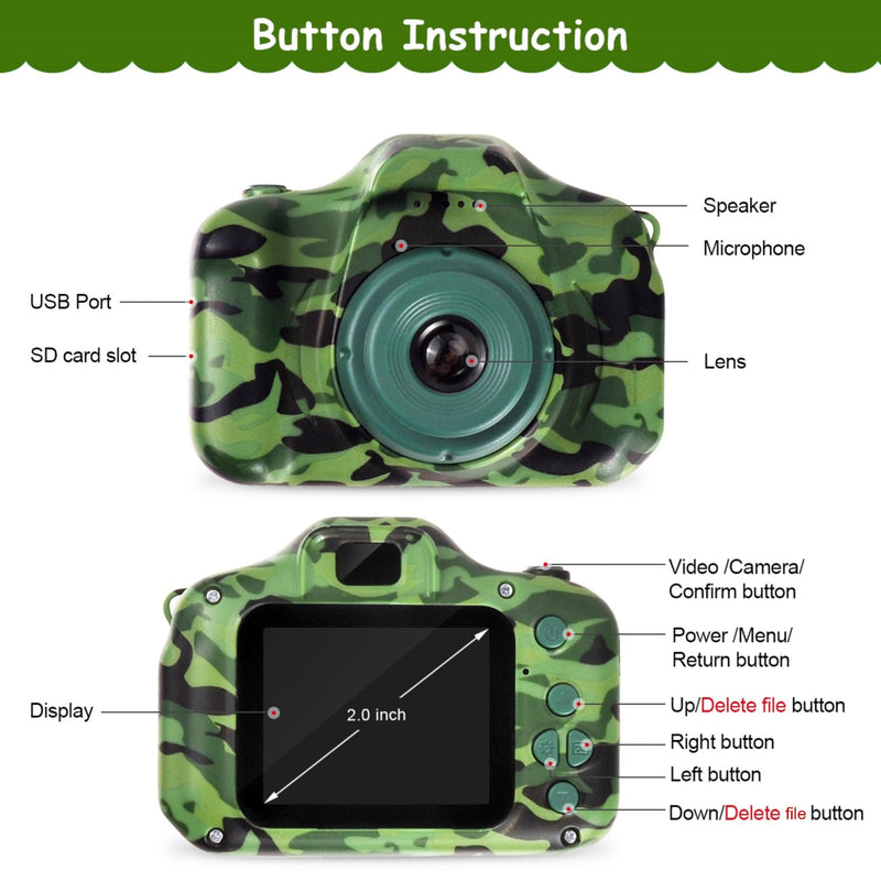 Waterproof Camera for Kids, Christmas Birthday Gifts for Boys Girls 3-12 Year Old, Mini HD Toddler Digital Video Children Travel Camcorder, 2 Inch IPS Screen with 32GB Card (Green) Green