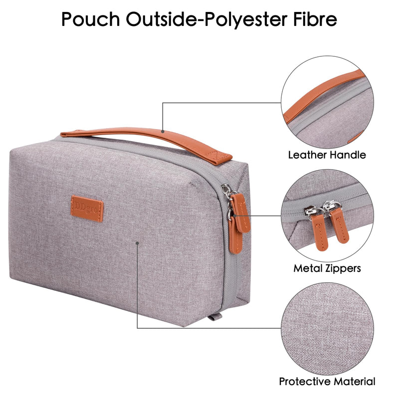 DDgro Electronics Organizer Travel Pouch - Perfect Accessory Bag for Electronics, MacBook Charger & Cords, Cables, Hard Drive (Light Grey-Brown) Light Grey-Brown