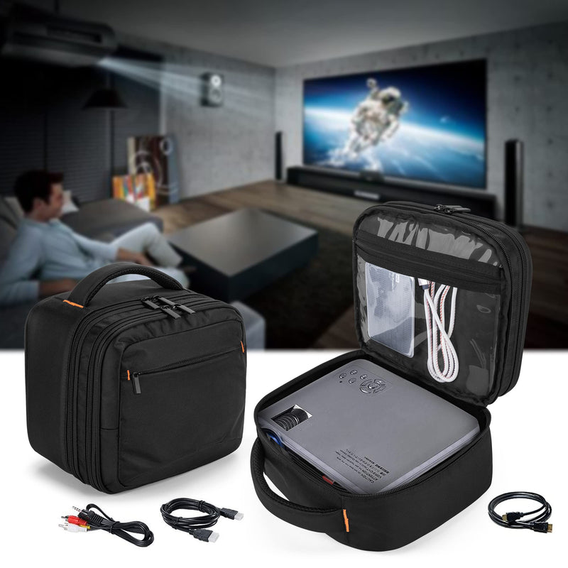 CURMIO Double Layers Projector Case, Mini Projector Carrying Bag Compatible with DR.J Professional and QKK Mini Projector, Black Double Layer