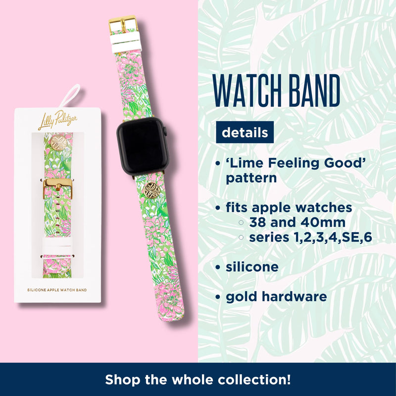 Lilly Pulitzer Silicone Apple Watch Band for Women, Sized to Fit 38mm & 40mm Smartwatches, Compatible with Apple Watch Series 1-6 and SE, Lime Feeling Good