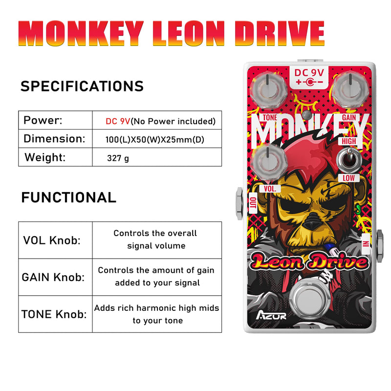 AZOR Leon Dirve Guitar Pedal, Mini Overdrive Analog Effect Pedal for Electric Guitar Pedalboard True Bypass AP503