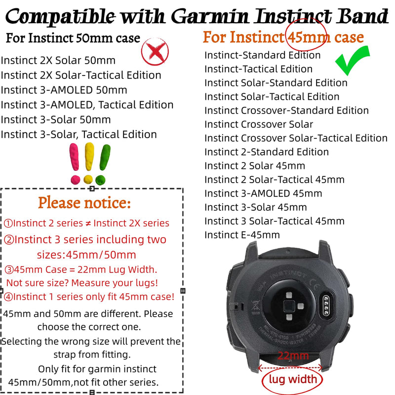 Rugged Nylon Watch Band Compatible with Garmin Instinct 1/2/3/E 45mm Strap | For Garmin Instinct watch band with perforated lightweight, breathable fabric nylon helps air flow and dries quickly 3 Pack: Black+Khaki+Green (Black buckle)