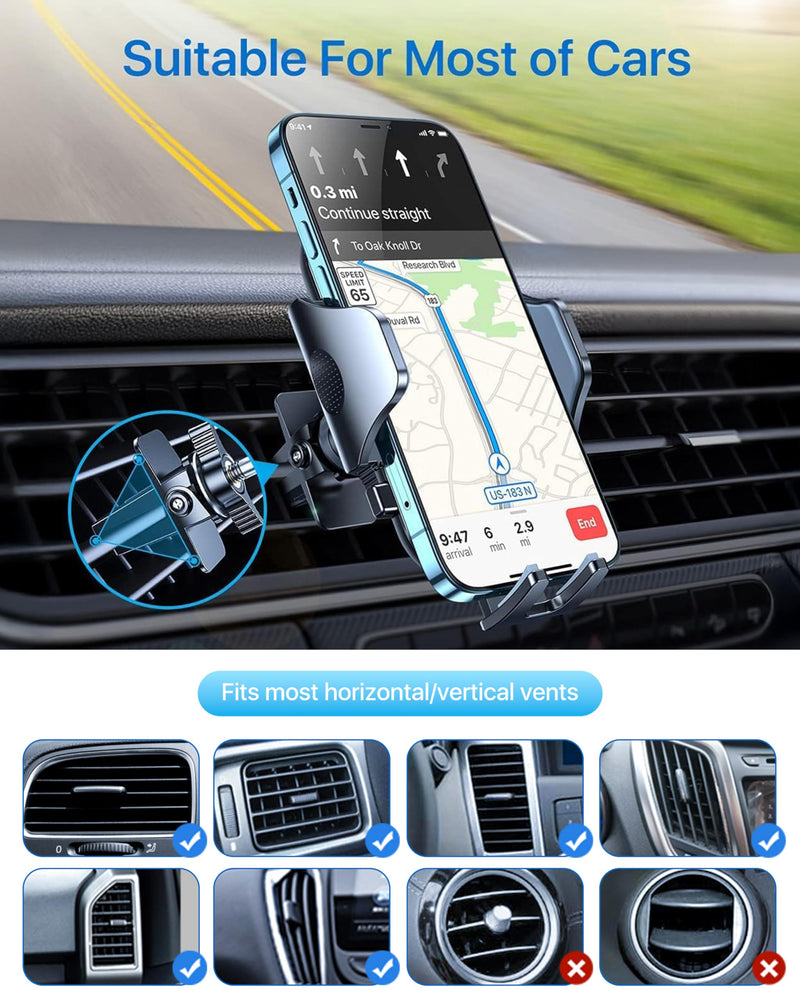 andobil 2026 Upgraded Car Phone Holder Mount, Military-Grade Phone Holders for Your Car Vent Ultra-Stable Metal Clip Universal 360° Cell Phone Car Mount for iPhone 17 Pro Max 16/15/14/13/12/ Samsung Black