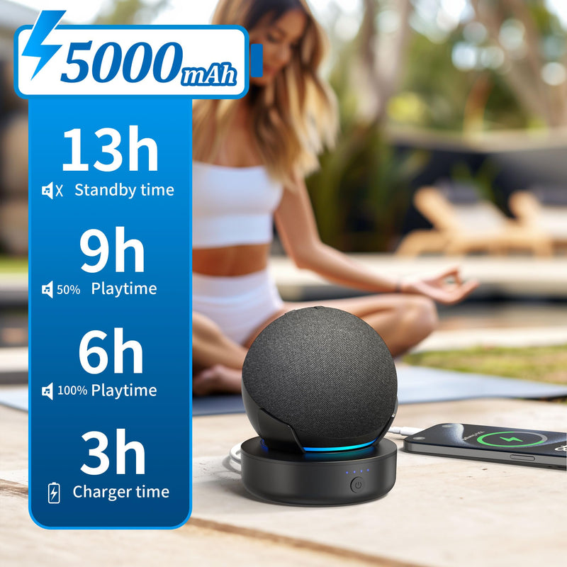 [AUSTRALIA] - PlusAcc Battery Base for Dot 5th Gen & Dot 4th Gen & Cellphones - 5000 mAh Portable Charger Stand Holder, Rechargeable Charging Dock Station for Dot 5 & Dot 4 & Smartphones & Earbuds (Black) Black 