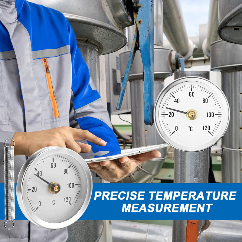 Weploda Pack of 2 Pipe Thermometers, Heating Pipe, Pipe Thermometer, Stainless Steel, Temperature Display with Clip-On 0-120 °C, Portable Pipeline Thermometer, Monitoring Pipe Temperature (with 2