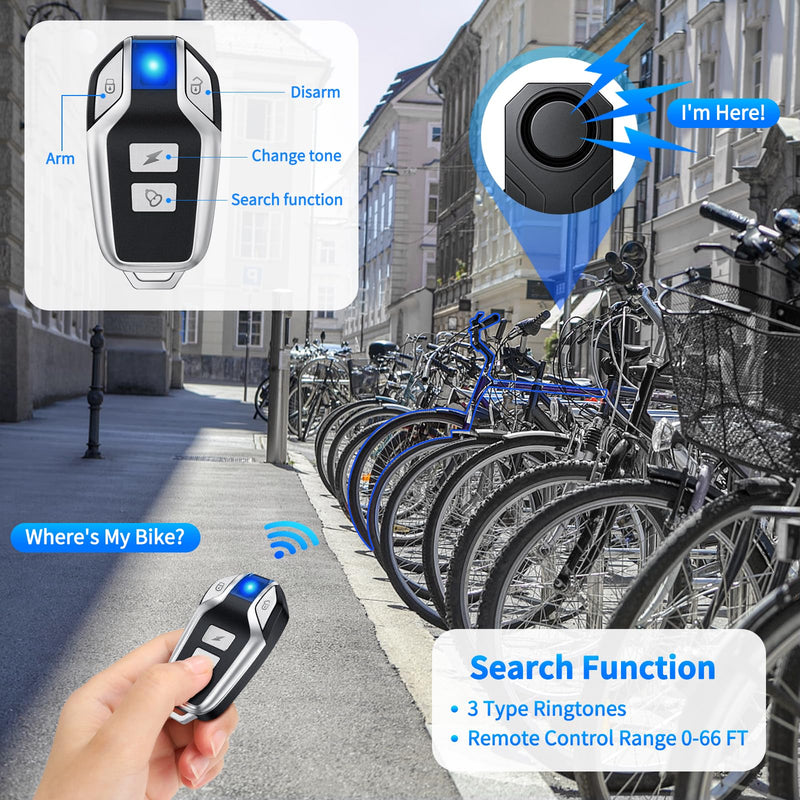 WSDCAM Bike Alarm with Remote 2 Pack, 113dB Loud Anti Theft Vibration Sensor Alarm Systems for Electric Bike Motorcycle Golf Car Trailer Mailbox Garage Door Waterproof Home Security Bike Accessories 2 packs