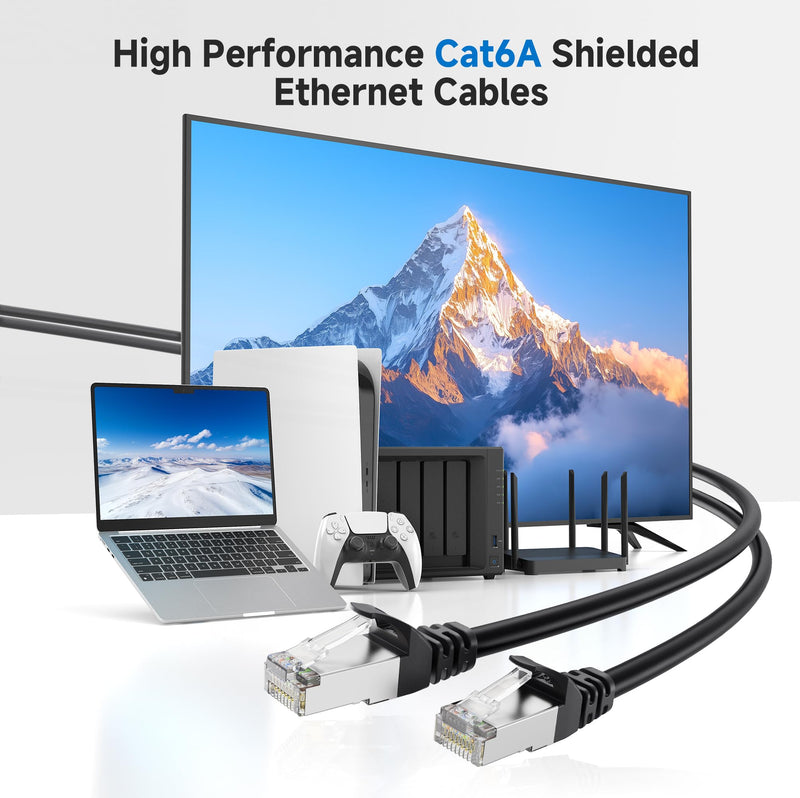 Cable Matters 10Gbps Snagless Long Shielded Cat6A Ethernet Cable 50 ft (SSTP, SFTP Shielded Ethernet Cable, Shielded Cat6 Cable, Cat 6 Shielded Network Cable) in Black