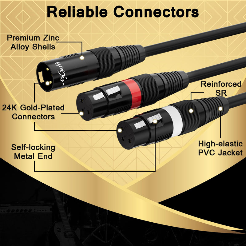 XLR Splitter Y-XLR Cable 100 FT, Gold-Plated 3-Pin XLR Male to Dual XLR Female Patch Y Cable, Bi-Directional Balanced Microphone Adapter Cord, Long 1 XLR to 2 XLR Cable, Oxygen-Free Copper 100FT