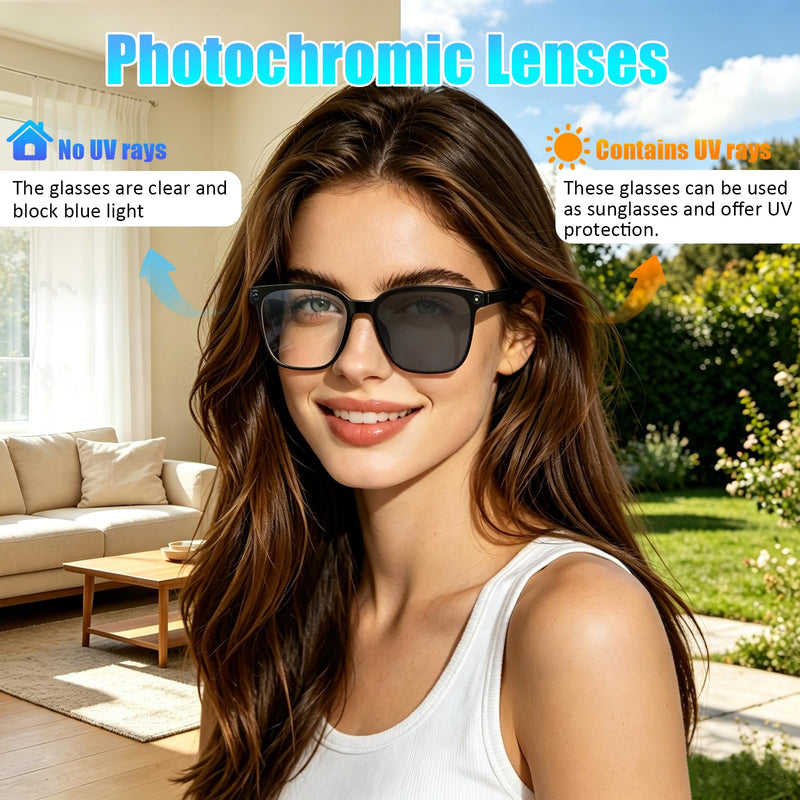 AI Smart Glasses with Camera,8MP Camera Glasses,4K HD Video Recording Glasses with AI Assistant,IP65 Waterproof Bluetooth,Replaceable Sunglasses with Photochromic Lens Eyeglass frame width 53mm