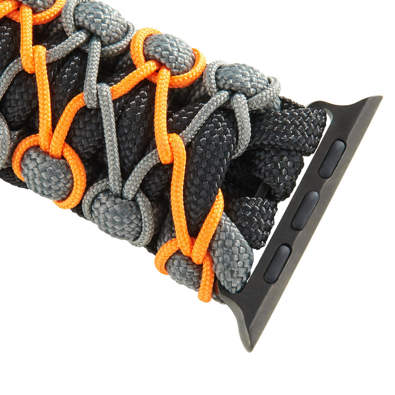 Savior Survival Gear Paracord Watch Band,Compatible with Apple Watch Band 49mm 46mm 45mm 44mm 42mm,iWatch Band Series Ultra 10 9 8 7 6 5 4 3 2 1 SE, Adjustable strap for men ( Black-Gray-Orange,Large) Black- Gray - Orange w/ Black Clasp Large