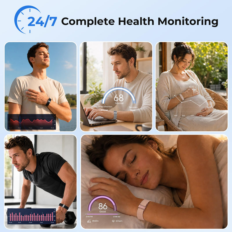 VOCOSTE Screenless Fitness Tracker with Heart Rate, Sleep Tracking | Personalized AI Insights Coaching, Free App, Ad-free, 7 Days Battery, IP68 Waterproof, Works with iOS&Android Black