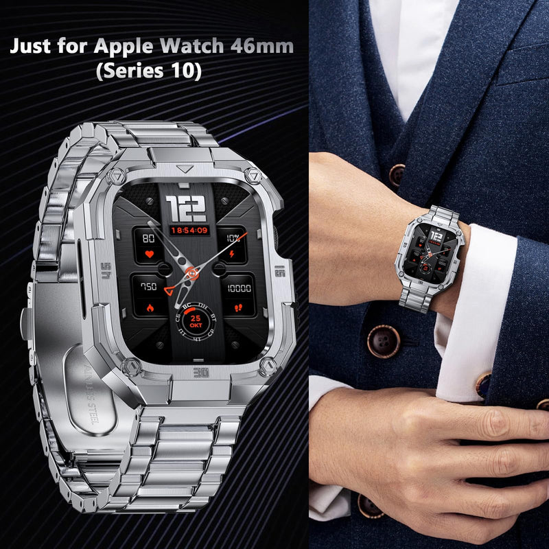 Stainless Steel Band with Case Compatible with Apple Watch Ultra 3 2 1 Band 49mm For Men, Rugged Metal Strap with Protective Bumper Cover for iWatch Series 10 Watch Strap Replacement