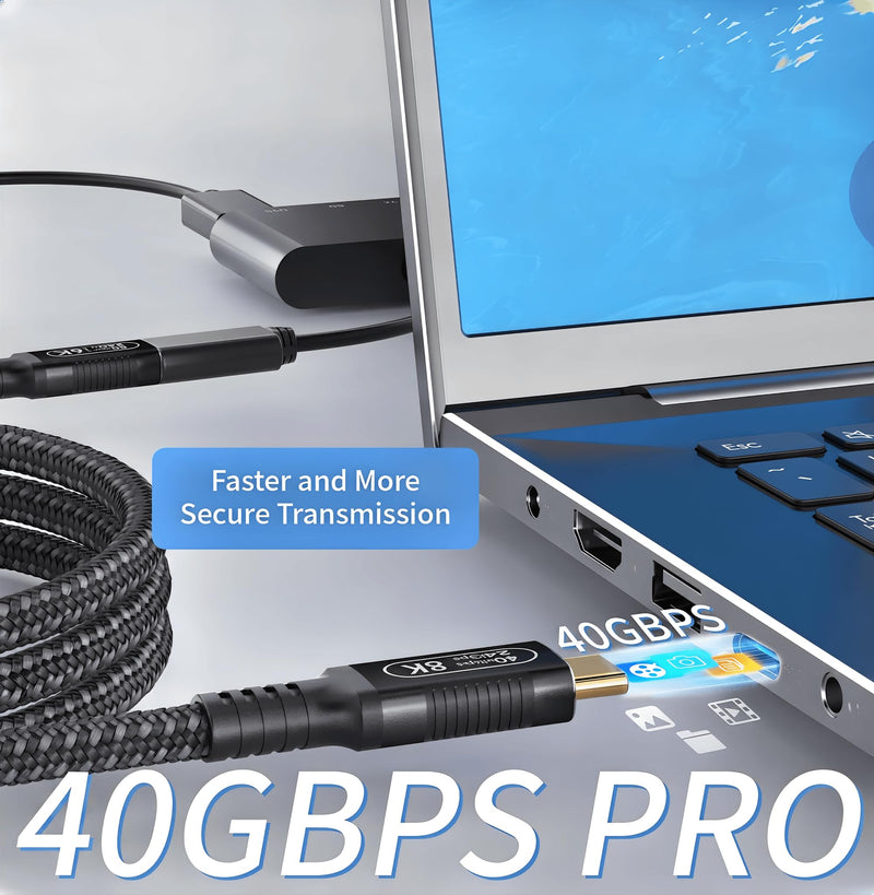 USB C Extension Cable 10FT (3m), 40Gbps Coaxial Extender for Thunderbolt 4/3 & USB4, 8K@120Hz & 240W PD3.1 Charging, Ultra Flexible USB C Male to Female Cord for Laptop, Hub, eGPU, VR 10ft/3m
