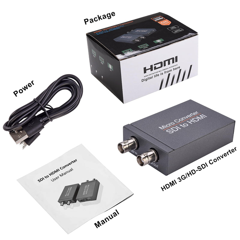 SDI to HDMI Converter, SDI to HDMI Audio De-embedder Support 3G-SDI, HD-SDI, SD-SDI Auto Format Detection and Stereo Audio De-embedder