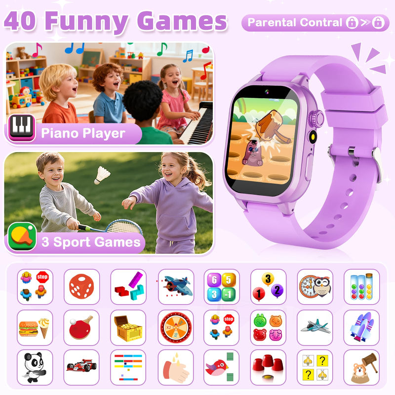 Kids Smart Watch Girls Gift for Girl Aged 5-12, 40 Games HD Touchscreen Kids Watch with Video Camera Music Pedometer Audiostory Learn Card Toys Birthday Gifts for Girls Ages 5 6 7 8 9 10
