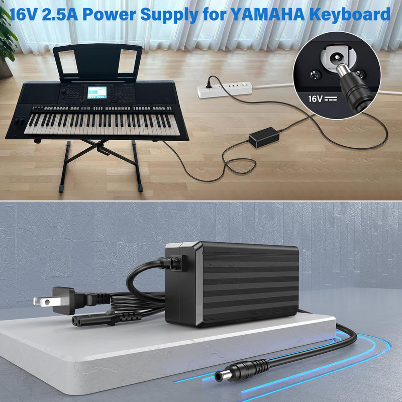 16V 2.5A for Yamaha PA-300 Charger Power Cord for Yamaha PA300 PA-301 PA-300B PA-300C P-120S P-120 S Pro ES XS Synthesizer PSR PSR-S PSRS PSR-1000 PSR-S500 Keyboard Piano AC DC Adapter Plug Cable Wire