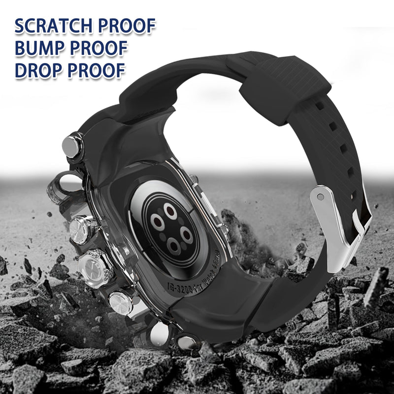 iG-3200 Rugged Case with Band for Apple Watch Series 10/11 46mm,Shockproof Bumper Cover Silicon Strap for iWatch 10/11 46mm Full Protective Cover for Men Silvery