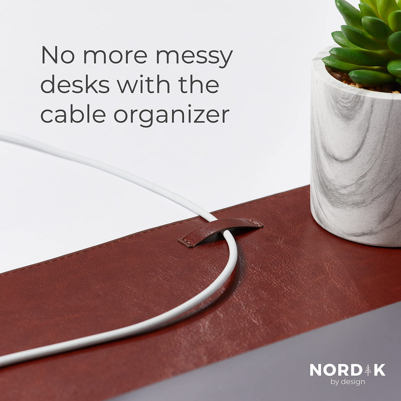 Nordik Leather Desk Mat Cable Organizer (Saddle Brown 35 X 17 inch) Premium Extended Mouse Mat for Home Office Accessories - Felt Vegan Large Leather Desk Pad Protector & Desk Blotter Pads Decor Saddle Brown