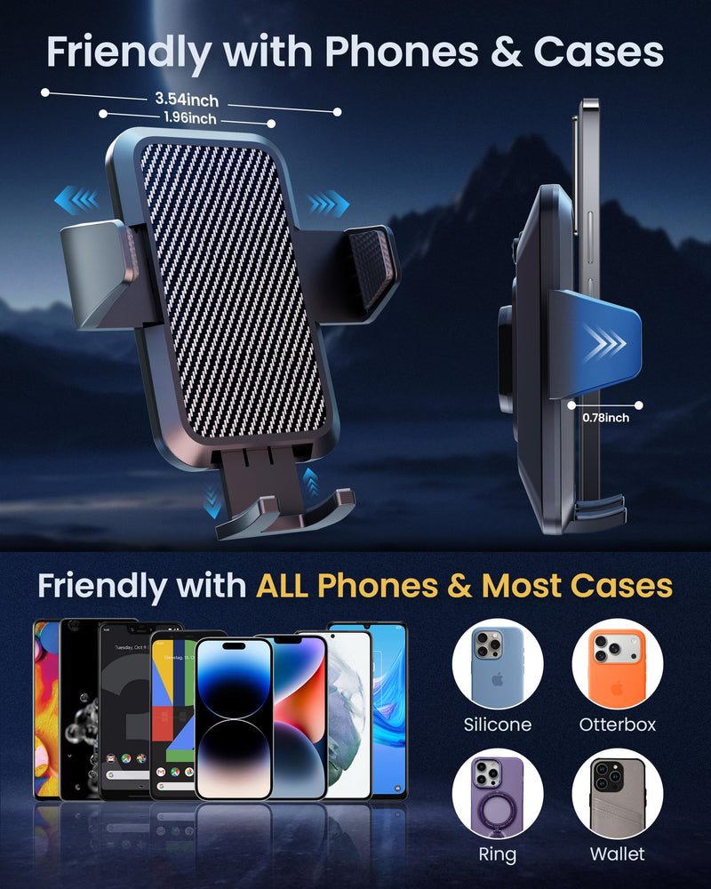 Car Phone Mount with Magnetic Clip for Magsafe & Android Cell Phone | 90lbs Suction Cup| Snap for iPhone Clip for Samsung| Thick Case swap freely| No Ring Adapter Needed| Dashboard Windshield Black