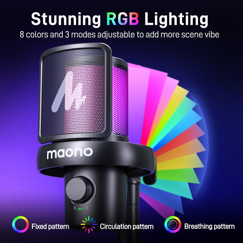 MAONO Wireless Microphone for PC,Gaming Streaming Condenser Mic with Software AI Voice Change,3-Level Noise Cancellation,Custom EQ,Gain Control USB Mic for Podcast Recording (DM40-Black) DM40 AI Mic DM40-Black