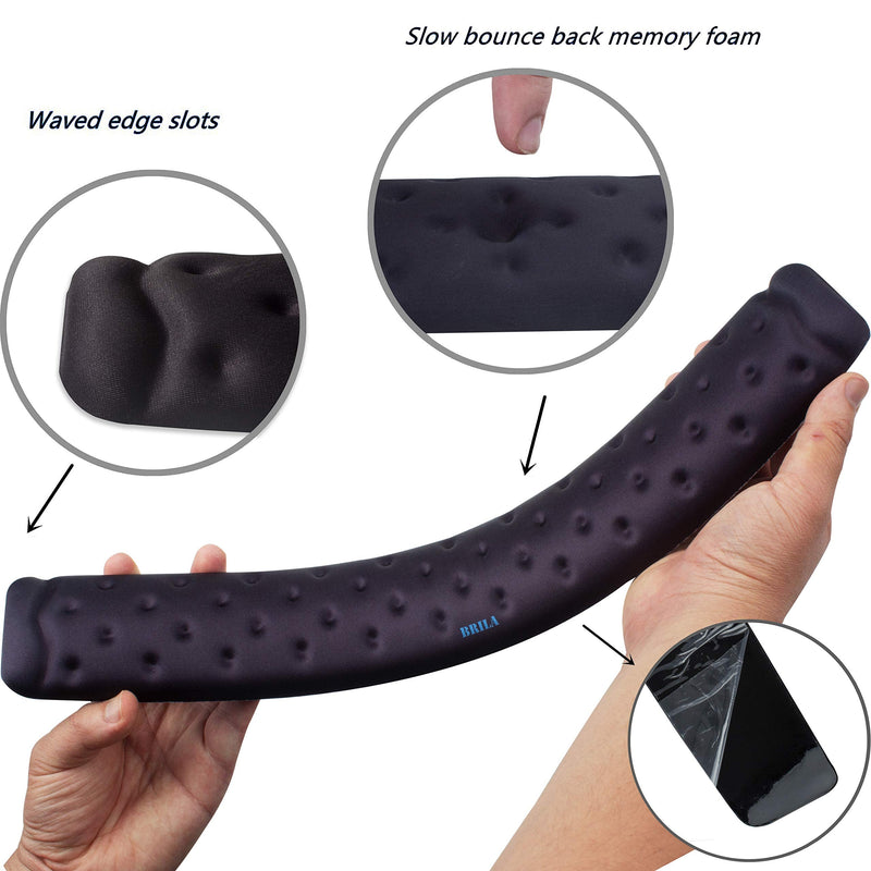 BRILA Memory Foam Mouse & Keyboard Wrist Rest Support Pad Cushion Set for Computer, Laptop, Office Work, PC Gaming - Massage Holes Design - Easy Typing Wrist Pain Relief (Black) Black Bundle