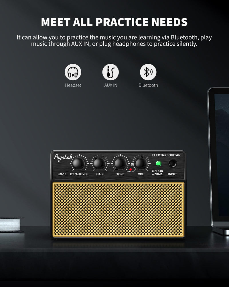 Mini Guitar Amp 10W, Rechargeable Guitar Amp for Electric Guitar, Bluetooth Guitar Amp with Clean Overdrive Tone for Practice Black Yello