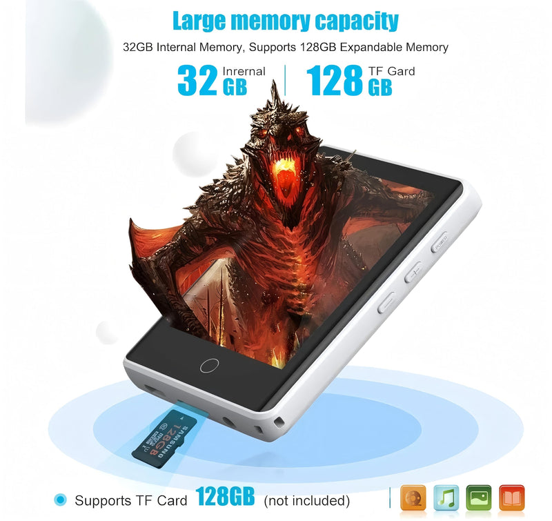 [AUSTRALIA] - MP3 Player 32GB with Bluetooth 5.0, Upgraded 2.8" Full Touchscreen Mp4 Mp3 Player with Speaker, Portable HiFi Lossless Sound Music Player for Walking Running, Supports up to 128GB TF Card (White) white 