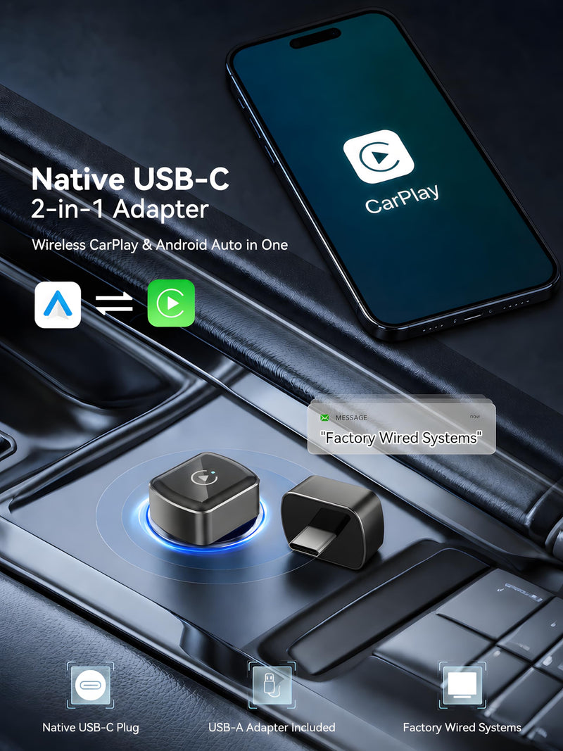Spedal 2-in-1 Wireless CarPlay Adapter USB-C, Android Auto, 2nd Gen | USB-C & USB-A, Wireless CarPlay & Android Auto, 5.8GHz Wi-Fi, 5s Auto-Reconnect, Compact, Retains OEM Controls, 2016+ Cars
