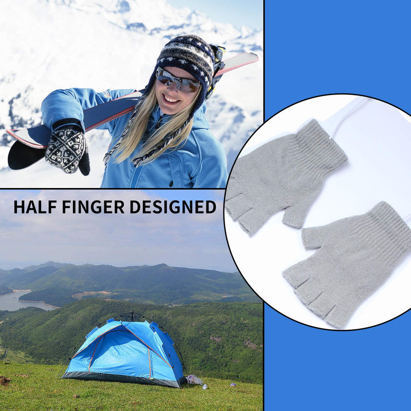 2 Pairs USB Heated Gloves for Men and Women, USB 2.0 Powered Stripes Heating Pattern Knitting Wool Heating Mittens Hands Warmer Fingerless Washable Design Winter Gift (Black & Gray) Black+grey