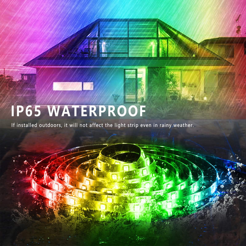 Outdoor Led Strip Lights Waterproof 50ft (1 Roll), Ip65 Outside Led Light Strip Waterproof with Remote and App Control, Exterior Led Rope Lights Music Syne RGB Strip Lights for Bedroom Decor 50 ft