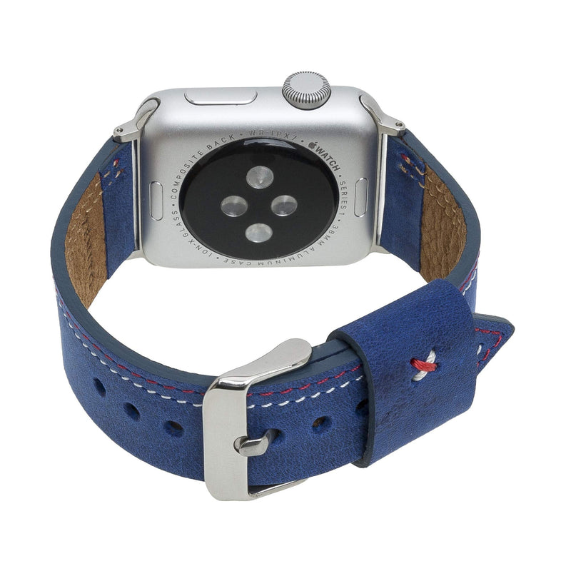 Venito Sessa Leather Slim Watch Band w/Gold Stud Compatible with Apple Watch 45mm 44mm 42mm 41mm 40mm 38mm - Wristband Replacement Strap designed for iwatch Series 1, 2, 3, 4, 5, 6, 7, SE Dark Blue 42mm-44mm-45mm