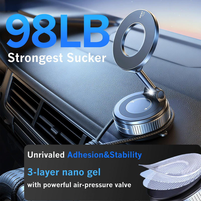 360° Adjustable Phone Mount,Vacuum Magnetic Phone Holders for Your Car,Suction Cup Phone Mount with Washable Nano Gel,Phone Holder for Cars/Gyms/Mirrors/Smooth Surface (Black)
