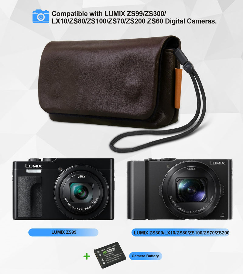 Lacdo Camera Case for Panasonic LUMIX ZS99/TZ99/ZS300/LX10/ZS80/ZS100/ZS70/ZS200 Point and Shoot Digital Camera, Compact LUMIX ZS99 Case, Soft Leather Protective Small Camera Travel Pouch Sleeve,Brown Brown