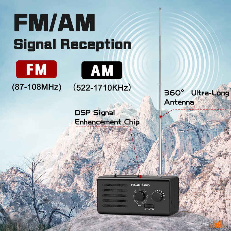 [AUSTRALIA] - AM FM Radio Portable,Goodes Transistor Radio Plug in Wall Battery Powered with Best Reception, Loud Speaker, Excellent Sound, Small Radios for Home Outdoor Office Desk Use/Decor, Gift for Elders Black 