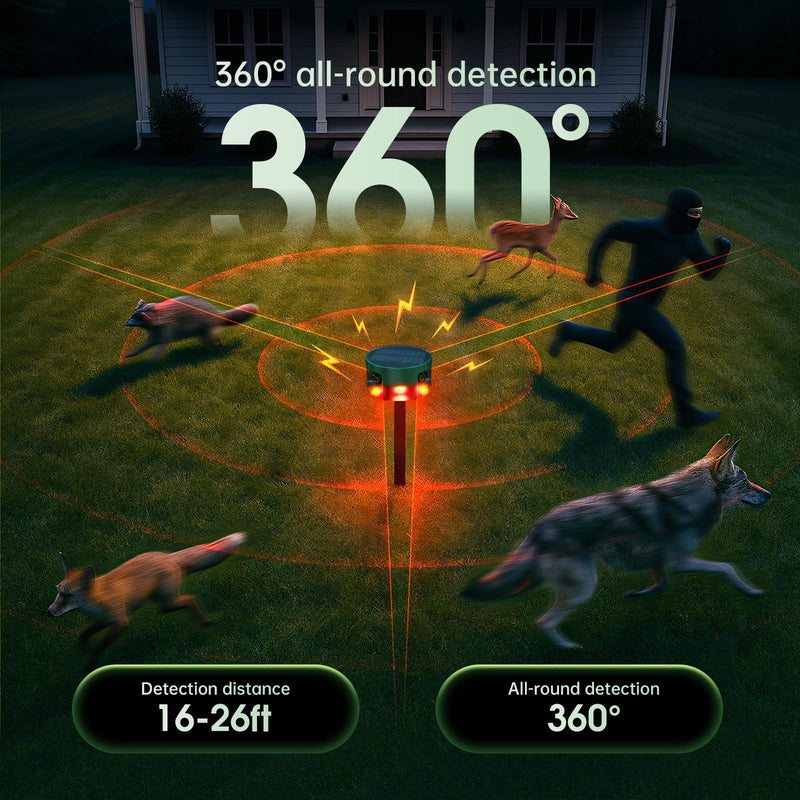 [AUSTRALIA] - Solar Outdoor Motion Sensor Alarm, 130dB Dog Barking & Gunshot Sound, 13 Sounds, Strobe Light, Support Recording & Volume Control, Keeps Unwanted Animals Away from Yard, Garden, or Farm 