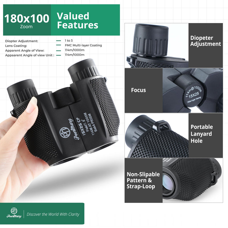 Binoculars 15x25 for Adults and Kids BAK4 Prism for Brighter & Sharper Image - FMC Prevent Surface Reflection & Boost Light for Bird Watching, Outdoor Hunting, Travel, Compact & Low Light Vision