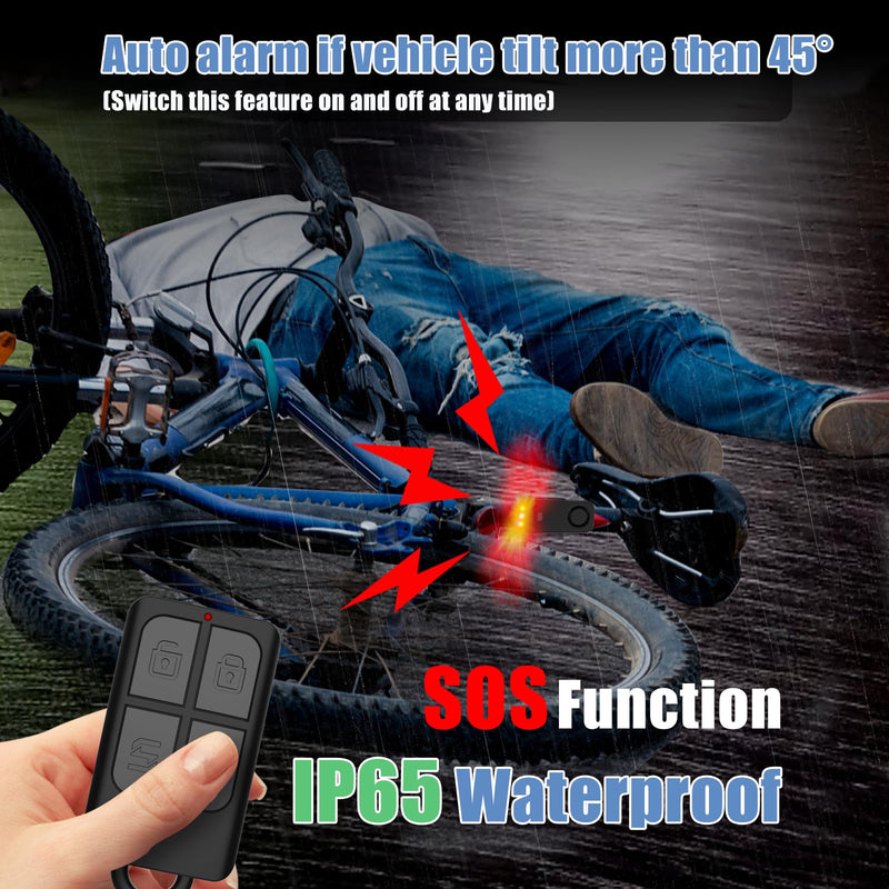 Wireless Remote Bike Alarm with Warning Light, Anti-Theft Alarm Vibration Motion Sensor, Loud Sound 120dB, IP65 Waterproof for Scooter Motorcycle Golf Car Trailer Garage Ebike Bike Alarm with Remote 1 Pack