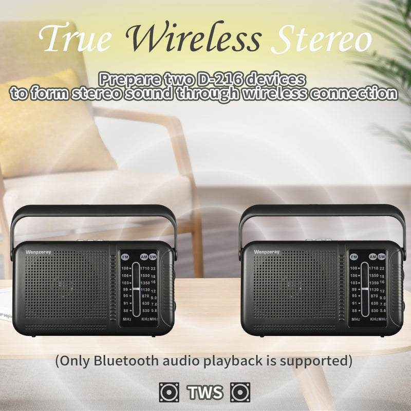 Portable AM FM Shortwave Transistor Radio, Retro Bluetooth Speaker Excellent Reception, Support TF Card/USB Play, Large Dial Battery or USB Powered Easy to Use Indoor, Outdoor, Travel & Storms